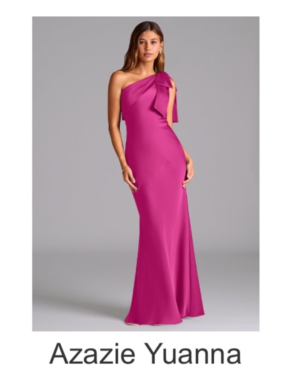 Azazie One-Shoulder Bow Gown in Fuchsia